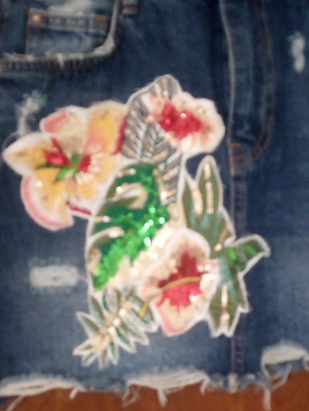 Zara Blue Distressed Denim Mini Skirt with Floral Patch - Picture 4 of 5